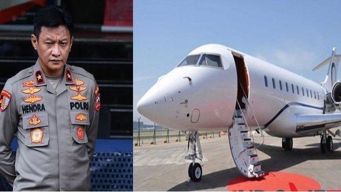 Brigjen Pol. Hendra Kurniawan dan private jet yang ditumpanginya saat terbang ke Jambi. Foto: Istimewa