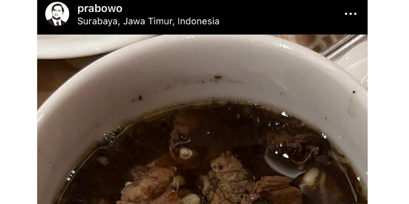 Unggahan Prabowo tentang rawon/Instagram: @prabowo