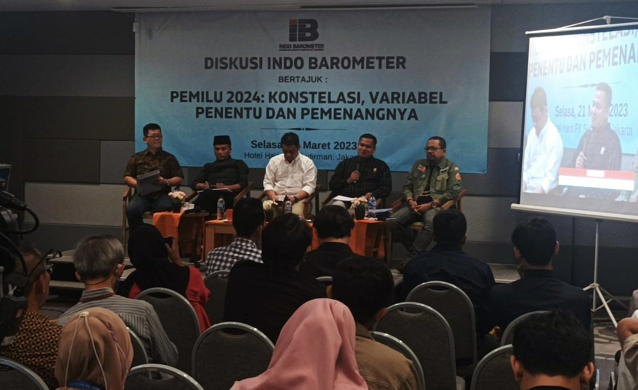 Diskusi Indo Barometer bertajuk 'Pemilu 2024: Konstelasi, Variabel Penentu dan Pemenangnya'. SinPo.id/Juven