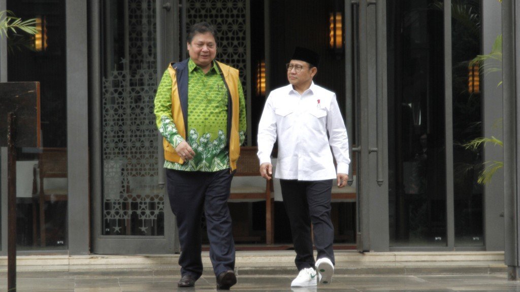 Ketua Umum Partai Golkar Airlangga Hartarto dan Ketua Umum PKB Muhaimin Iskandar (SinPo.id/ Ashar)