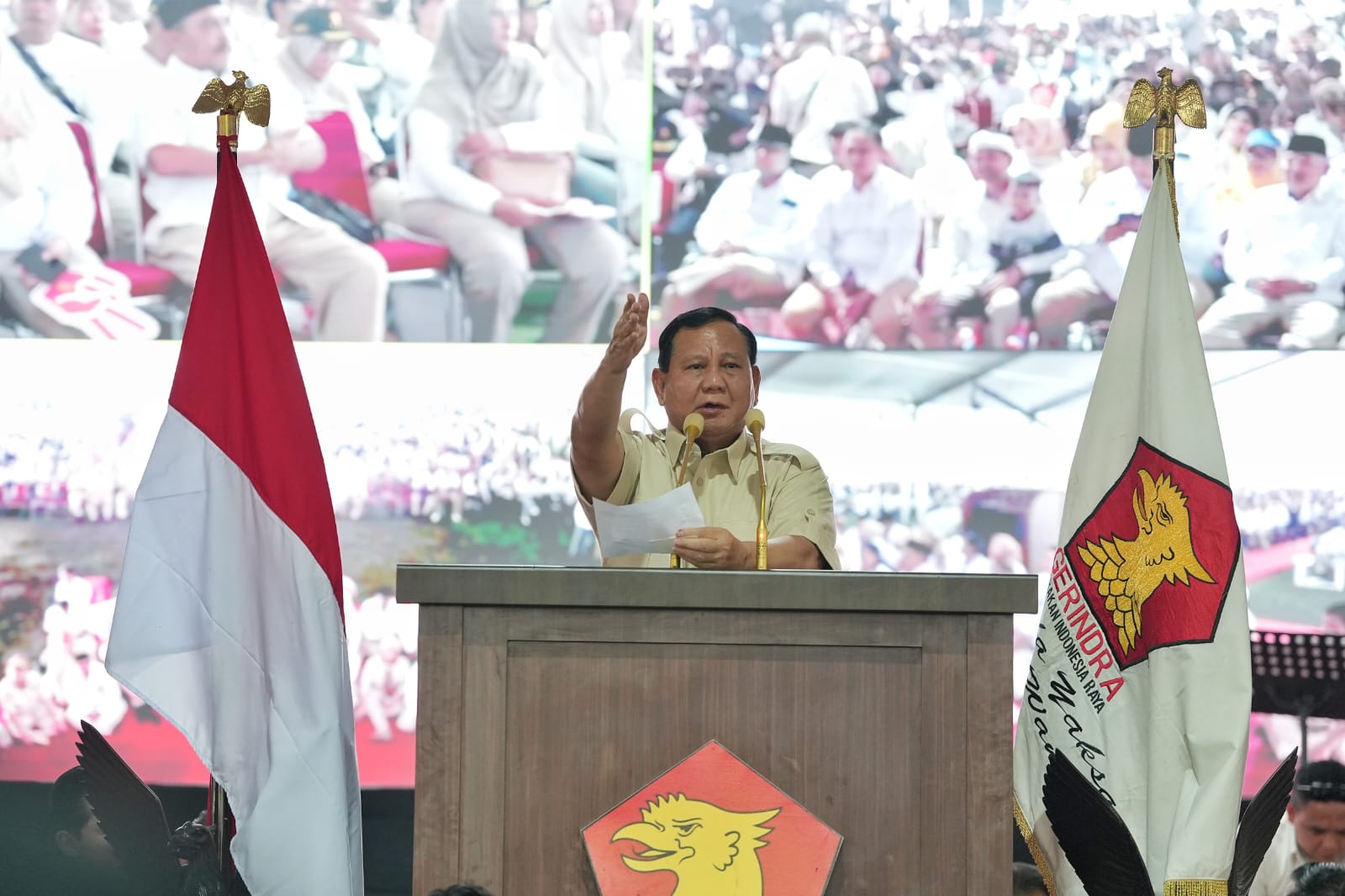 Prabowo berpidato di depan para kader Gerindra Tangerang Raya (Sinpo.id/Ashar)