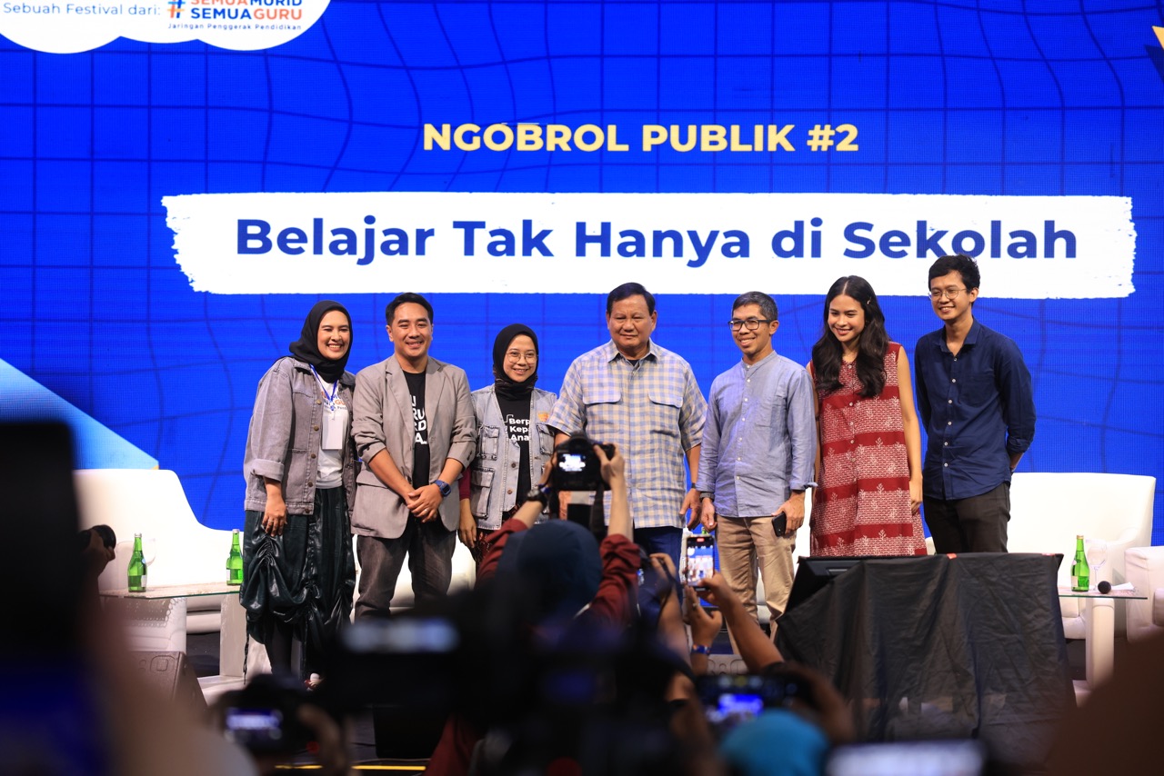 Ketua Umum Partai Gerindra Prabowo Subianto menjadi pembicara diskusi di acara Festival Balajaraya 2023 di Pos Bloc Pasar Baru (Ashar/SinPo.id)