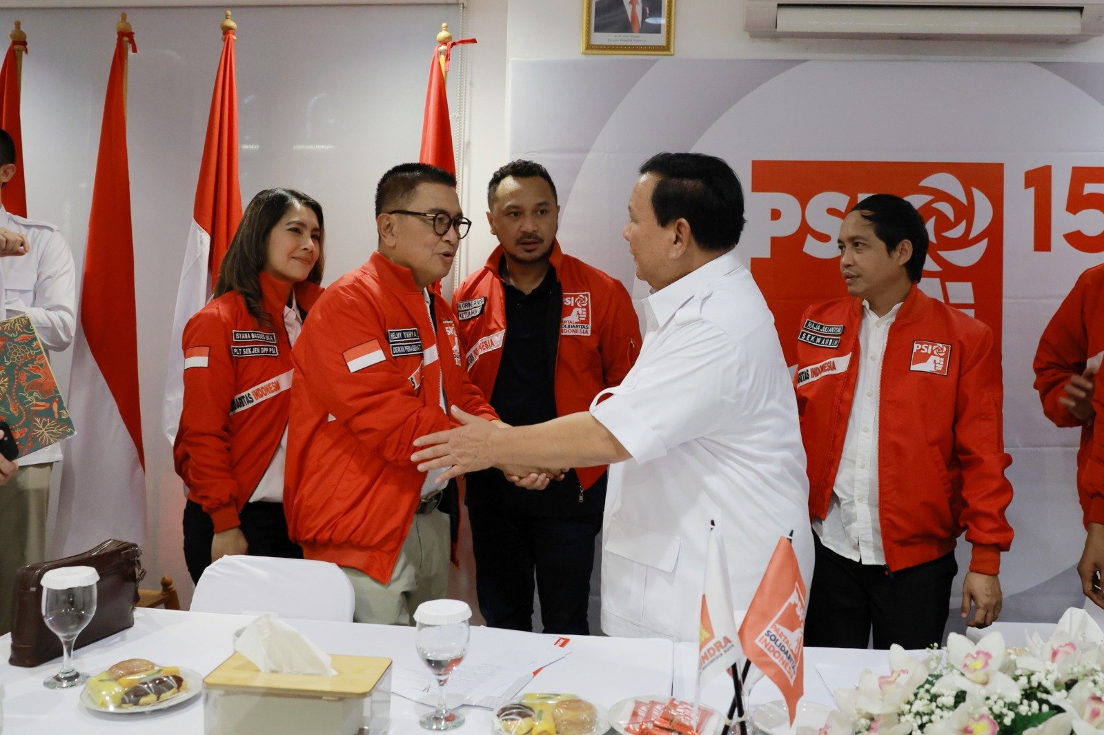 Ketum Gerindra Prabowo Subianto bersilaturahmi ke kantor DPP PSI di Tanah Abang, Jakarta Pusat, Rabu, 2 Agustus 2023