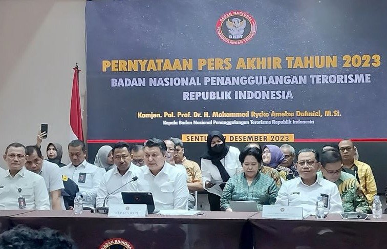 epala BNPT RI Komjen Pol. Mohammed Rycko Amelza Dahniel di Kantor BNPT, Sentul, Kabupaten Bogor, Jawa Barat pada Jumat, 29 Desember 2023. (SinPo.id/Antara)