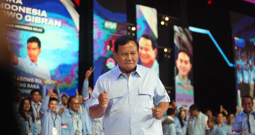 Prabowo Subianto di acara ‘Pidato Puncak Prabowo Subianto dan Gibran Rakabuming Raka untuk Anak Muda Indonesia’ di JCC Senayan (SinPo.id/ Tim Media)