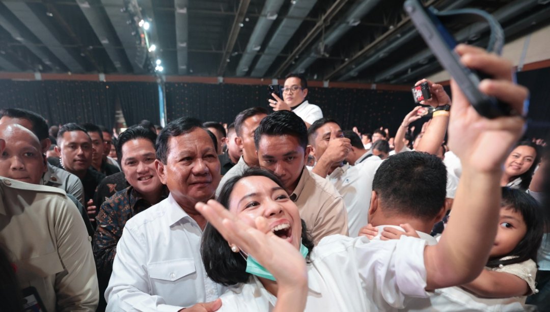 Menhan Prabowo Subianto di acara Natal Kementerian BUMN (SinPo.id/ Tim Media Prabowo)