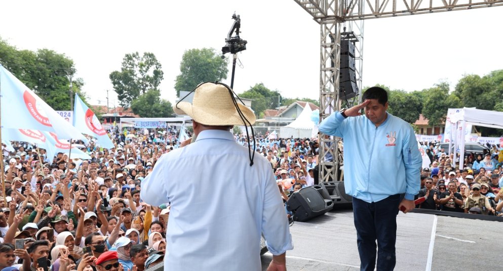 Capres Prabowo Subianto saat kampanye bersama Maruarar Sirait di Majalengka (SinPo.id/ Tim Media)
