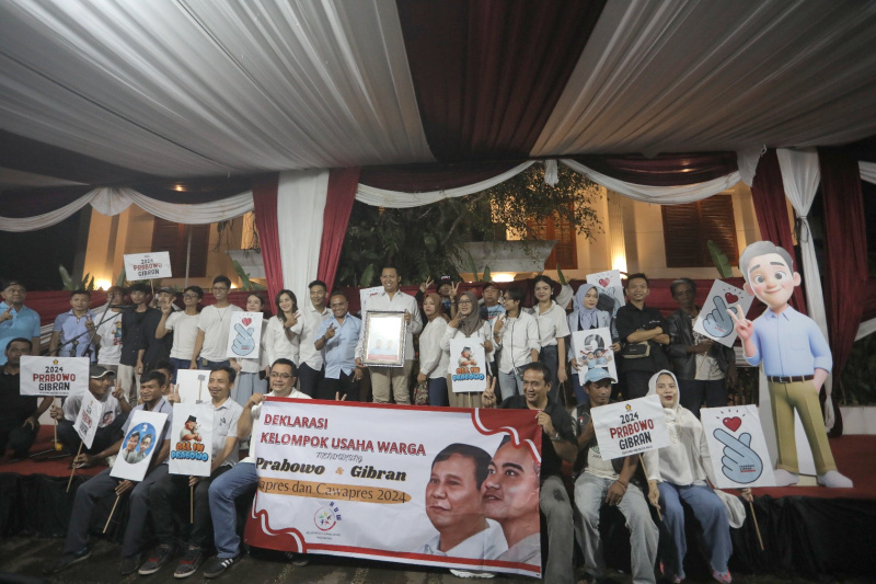 Relawan UMKM para pelaku usaha warga Deklarasi untuk mendukung paslon nomor urut 02 Prabowo-Gibran di Pilpres 2024