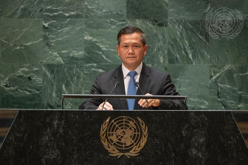 Perdana Menteri Kamboja Hun Manet dalam Sidang ke-78 Majelis Umum PBB di New York pada 2023 lalu. (SinPo.id/UN Photo)
