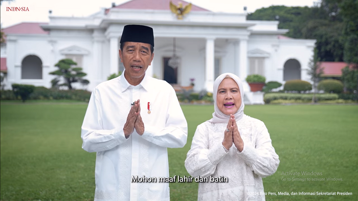 Jokowi dan Iriana ucapkan selamat Hari Raya Idul Fitri 2024. (SinPo.id/Tangkap Layar YouTube Sekretariat Presiden.)