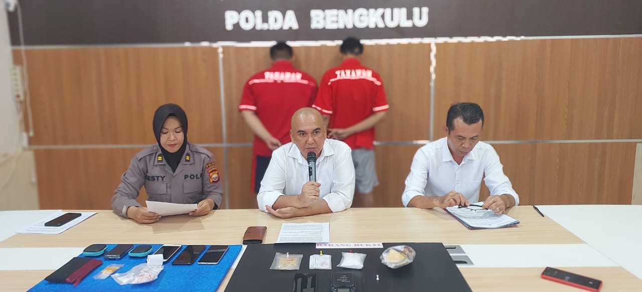 Konferensi pers kasus peredaran sabu di Mapolda Bengkulu (SinPo.id/ Humas Polri)