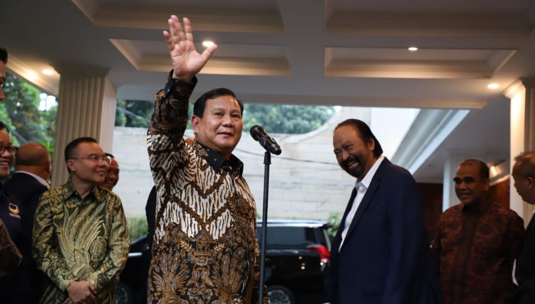 Presiden terpilih Prabowo Subianto saat bertemu Surya Paloh (SinPo.id/ Ashar)