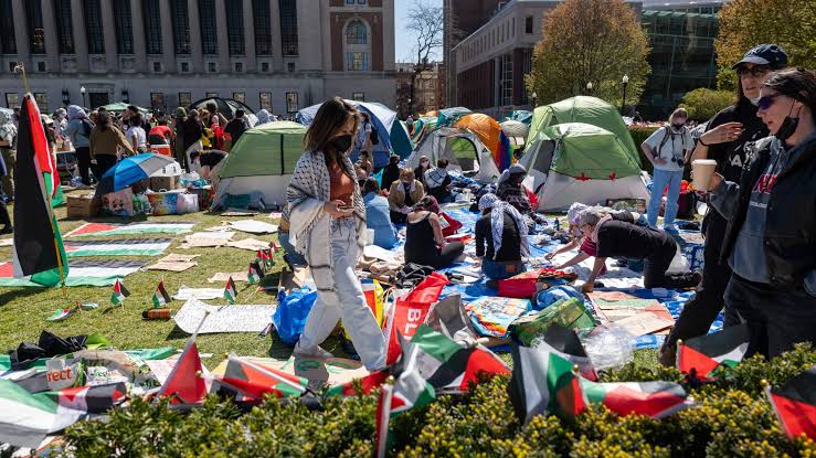 Mahasiswa Universitas Columbia yang berkemah di depan kampus untuk membela Palestina (SinPo.id/ Gettyimages)