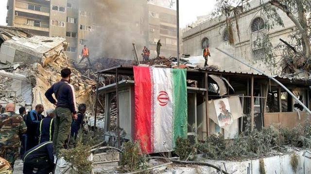 Reruntuhan Konsulat Iran di Damaskus, Suriah pasca serangan udara (SinPo.id/BBC)