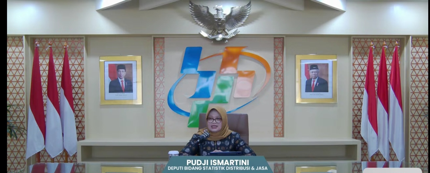 Deputi Bidang Distribusi dan Jasa  BPS, Pudji Ismartini (SinPo.id/Tangkapan layar YouTube BPS)