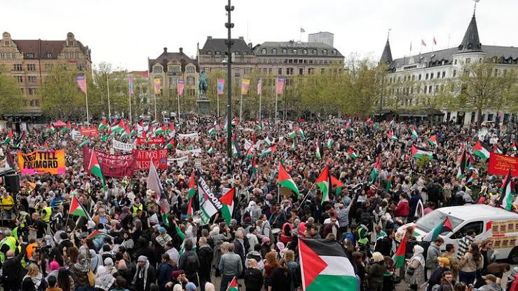 Aksi pro Palestina di Swedia (SinPo.id/ Skynews)