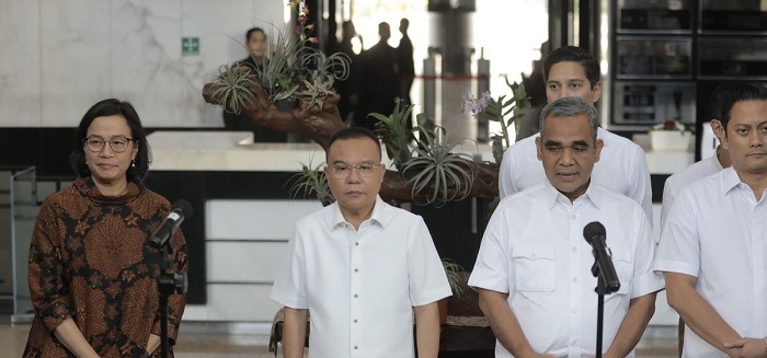Tim Gugus Tugas Sinkronisasi Prabowo-Gibran menemui Menkeu Sri Mulyani. (SinPo.id/Tio)