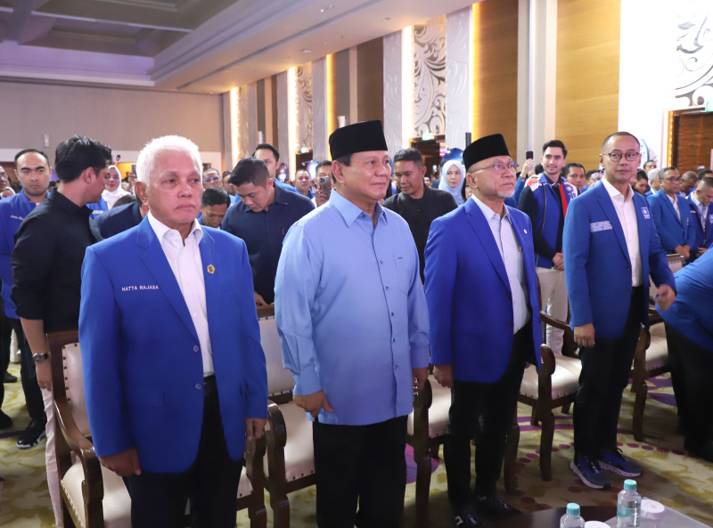 Presiden terpilih Prabowo Subianto hadiri Rakornas PAN di Hotel JS Luwansa (SinPo.id/ Ashar)