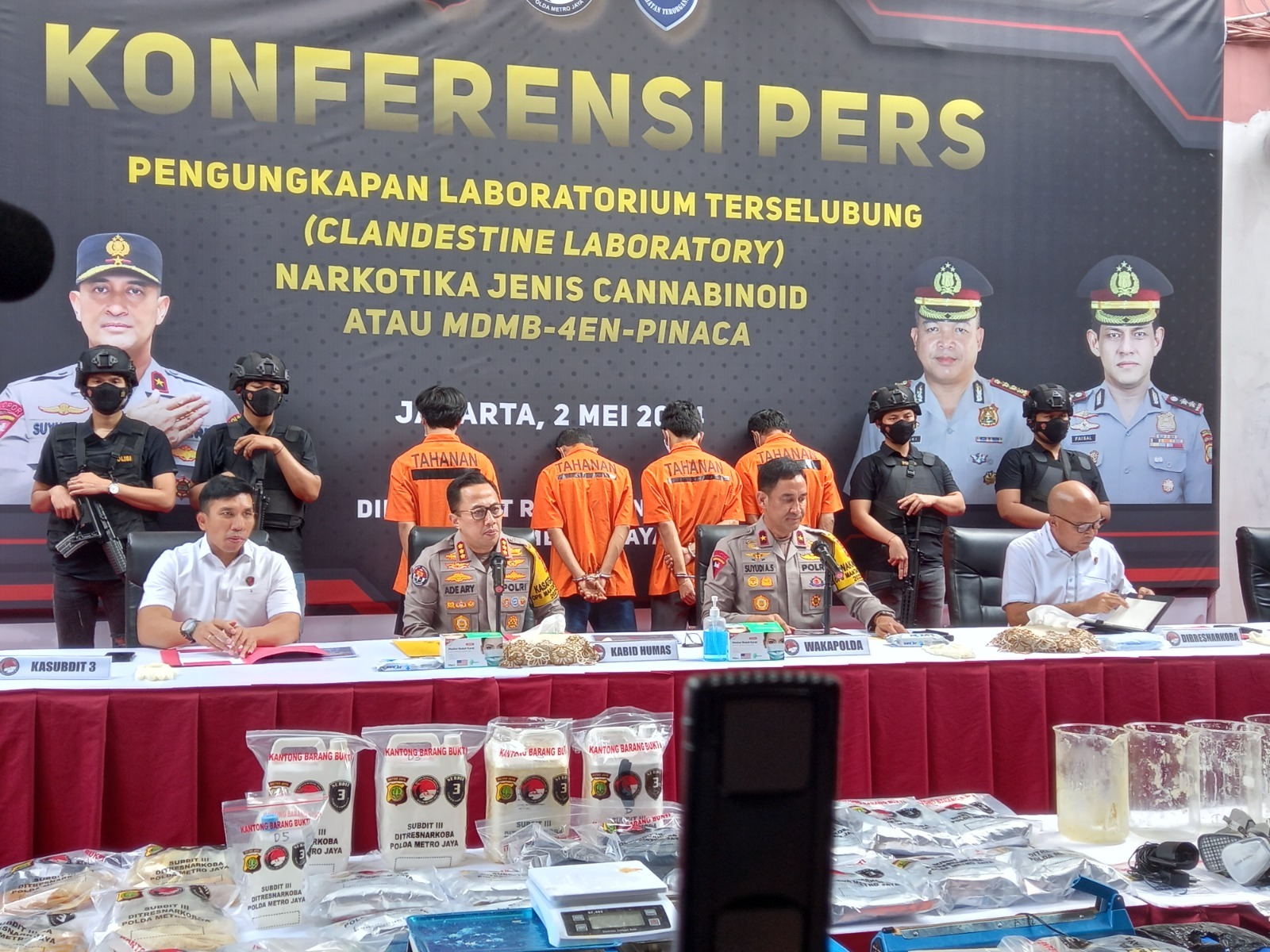 Konfrensi pers di Polda Metro Jaya pengungkapan kasus narkoba (SinPo.id/Firdausi)