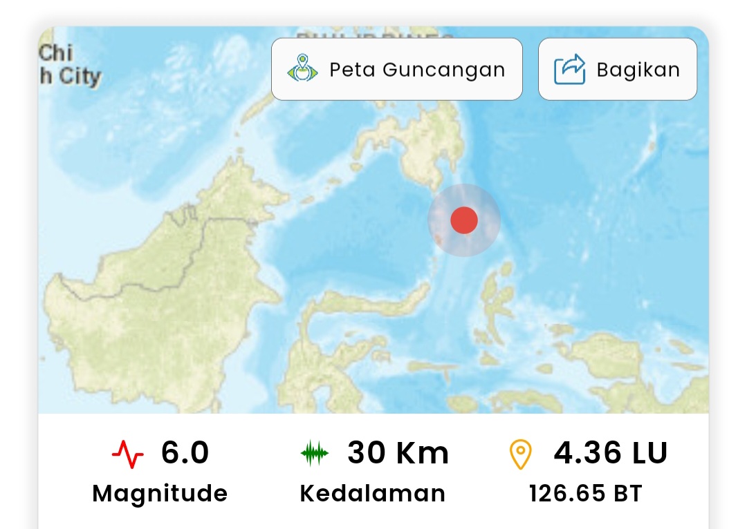 Ilustrasi titik gempa Sulut (SinPo.id/BMKG)