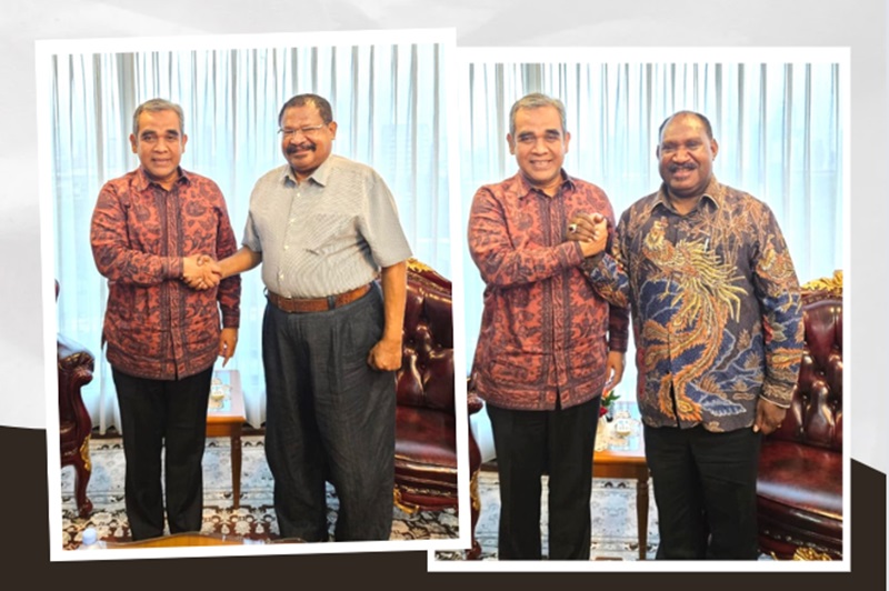 Sekjen Gerindra Ahmad Muzani bersama John Tabo dan Willem Wandik (SinPo.id/ Dok. Pribadi)