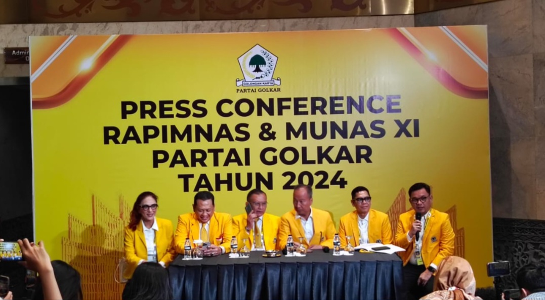 Jajaran DPP Partai Golkar saat konpers Rapimnas dan Munas. (SinPo.id/Tio)