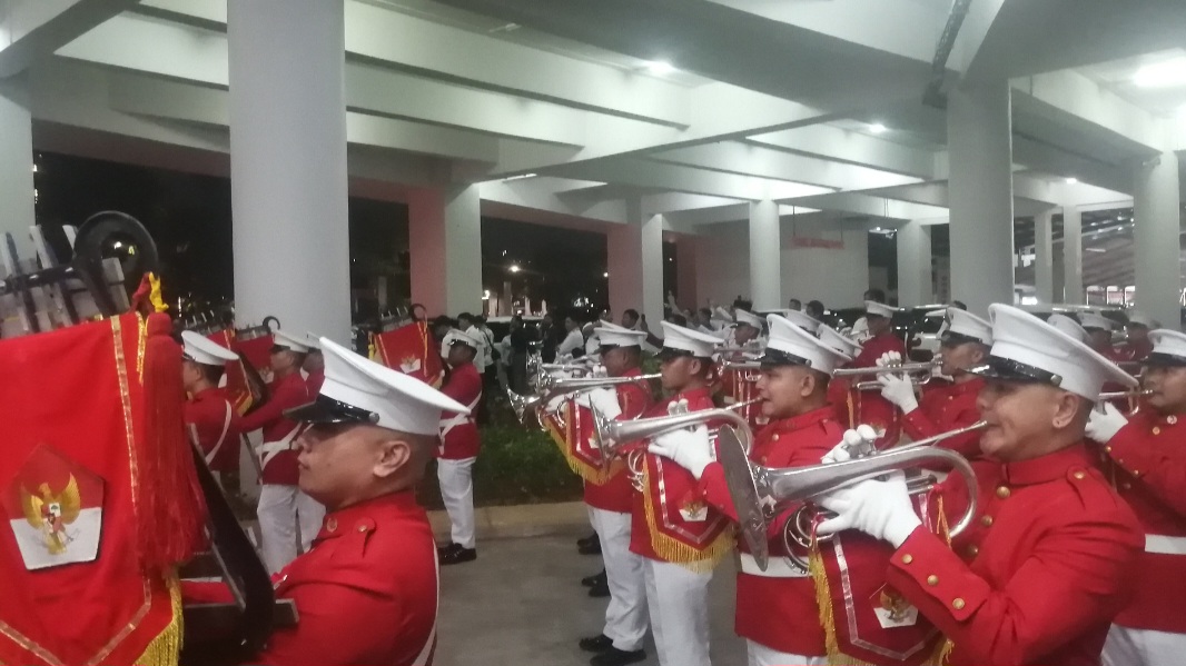 Marching penyambutan Presiden Joko Widodo pada acara Apel Kader Partai Gerindra. (SinPo.id/Tio)