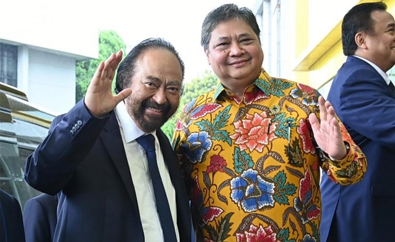 Ketum Nasdem Surya Paloh dan Ketum Golkar Airlangga Hartarto. (SinPo.id/Ashar)