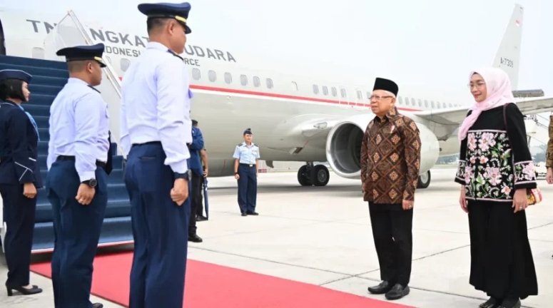 Wapres Ma'ruf Amin saat akan terbang ke Bali (SinPo.id/ Setwapres)