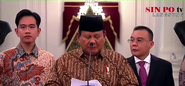 Presiden Prabowo Subianto saat bacakan nama Menteri Kabinet Merah Putih (SinPo TV)