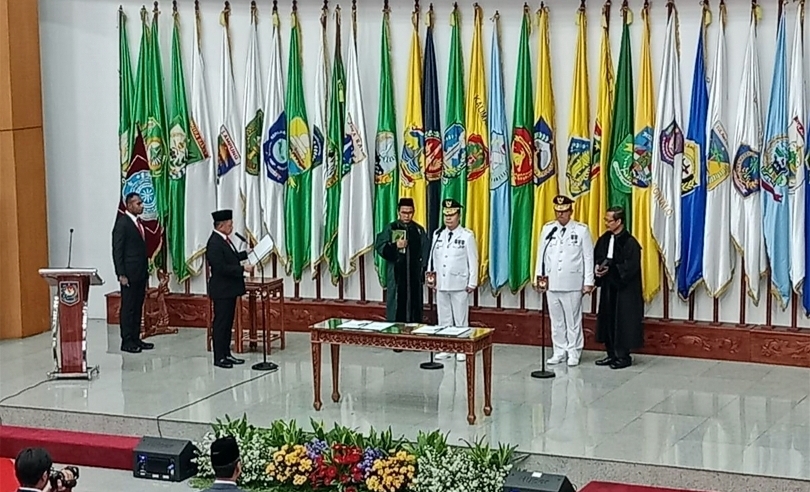 Proses pelantikan Pj Gubernur DKI Jakarta Teguh Setyabudi. (SinPo.id/ Dok. Kemendagri)