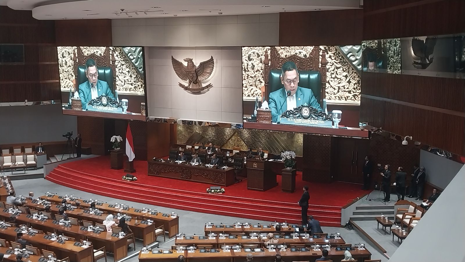 DPR RI hari ini menggelar Rapat Paripurna ke-7 tahun sidang 2024-2025. (SinPo.id/Galuh)