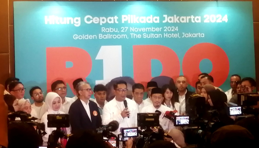 Ridwan Kamil konferesi pers menyikapi hasil quick count. (SinPo.id/Tio)