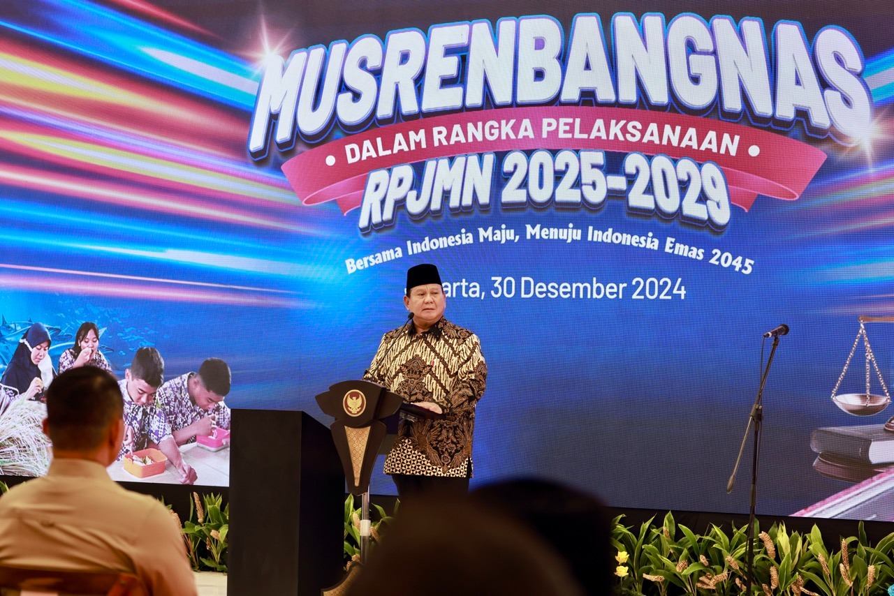 Presiden Prabowo Subianto di Musrembangnas Rencana Pembangunan Jangka Menengah Nasional tahun 2025 (SinPo.id/ Tim Media)