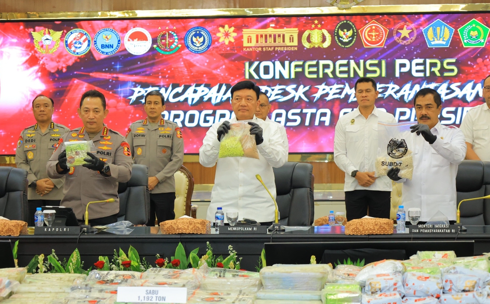 Konferensi pers pengungkapan narkoba (SinPo.id/ Dok. Polri)