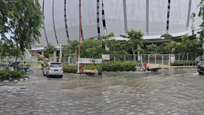 Ilustrasi. Banjir rob kembali menggenangi beberapa wilayah pesisir utara Jakarta, termasuk ruas jalan di depan Jakarta International Stadium (JIS). (SinPo.id/Istimewa)