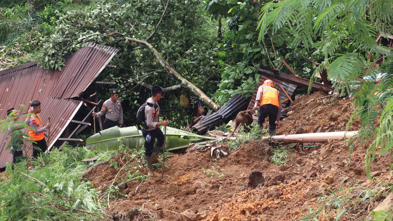 Proses evakuasi bayi lima bulan tertimbun longsor (SinPo.id/Polri)