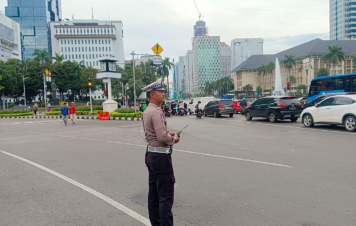 Kondisi arus lalu lintas di Patung Kuda Monas pagi ini (SinPo.id/Dok.TMC Polda Metro Jaya)