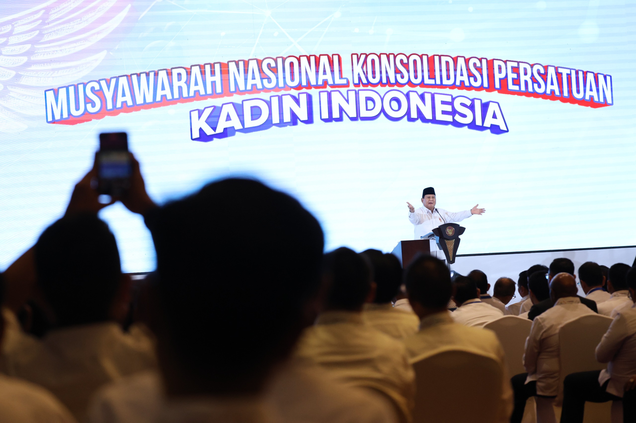 Presiden Prabowo Subianto di Munas Konsolidasi Persatuan Kadin (SinPo.id/ Tim Media)