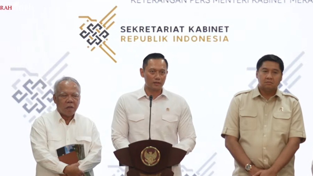 Menko Infrastruktur dan Kewilayahan Agus Harimurti Yudhoyono usai ratas bersama Presiden Prabowo (SinPo.id/Youtube Setpres)