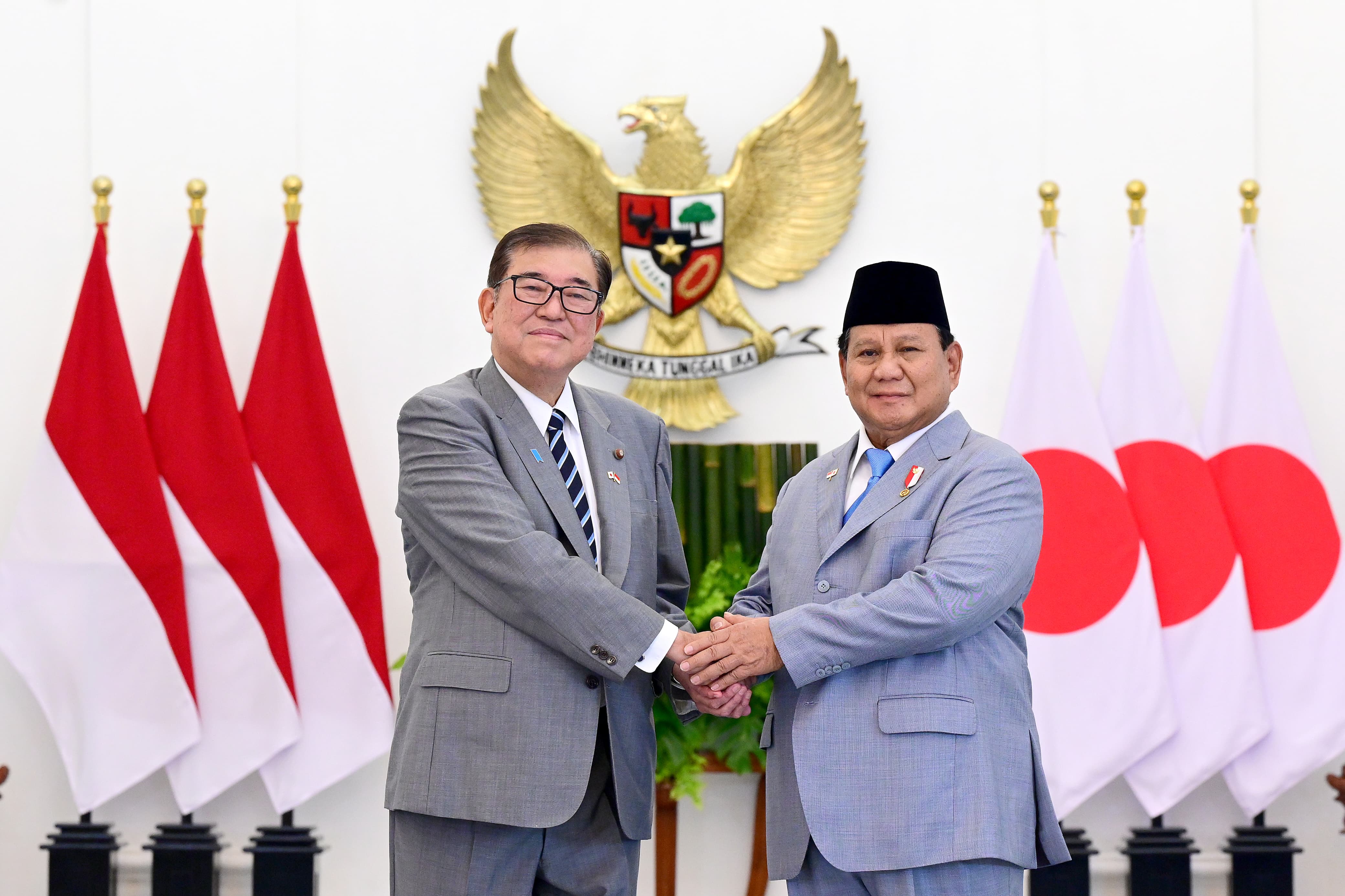 Presiden Prabowo Subianto, menyambut kunjungan resmi PM Jepang, Ishiba Sigeru di Istana Bogor (SinPo.id/Biro Pers Setpres)