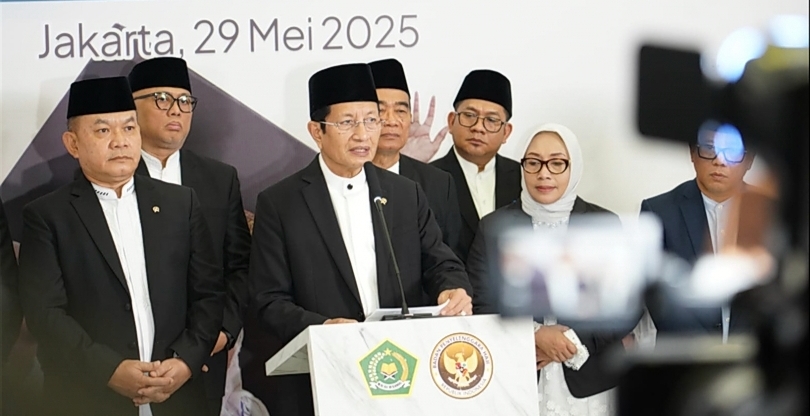 Menag Nasaruddin Umar saat konferensi pers. (SinPo.id/dok. Kemenag)
