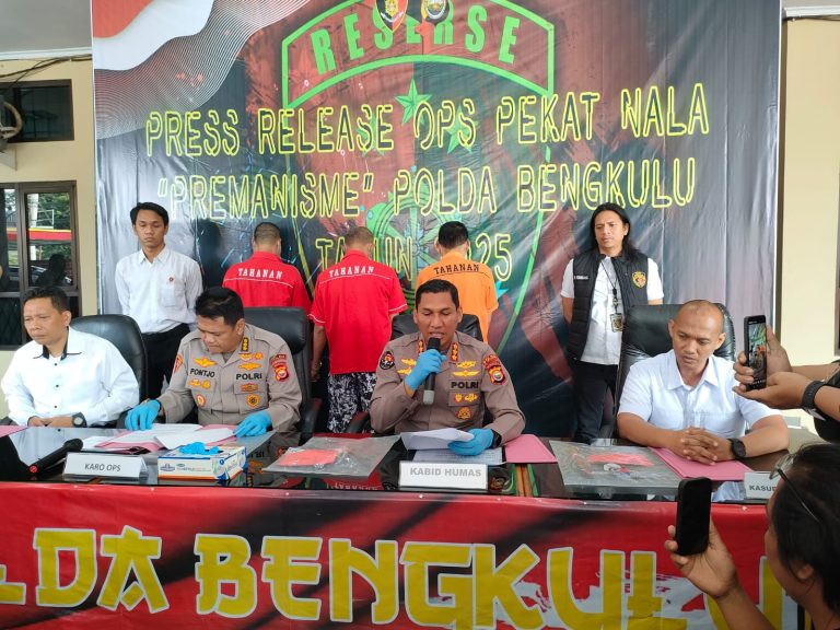 Konferensi pers Operasi Pekat Nala di Mapolda Bengkulu (SinPo.id/ Humas Polri)