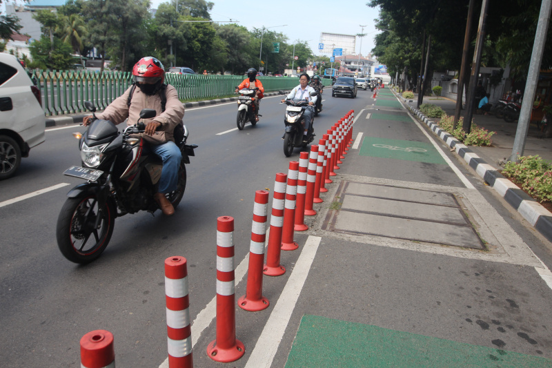 Dishub Jakarta akan menambah jalur sepeda sepanjang 3,8 km dan juga jalur pejalan kaki (Ashar/SinPo.id)