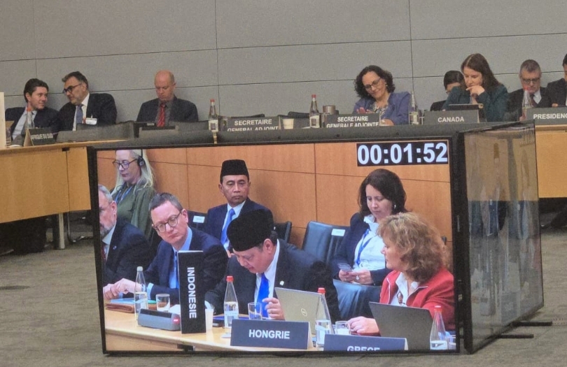 Menko Perekonomian Airlangga Hartarto di acara OECD Paris (SinPo.id/ Dok. Ekon)