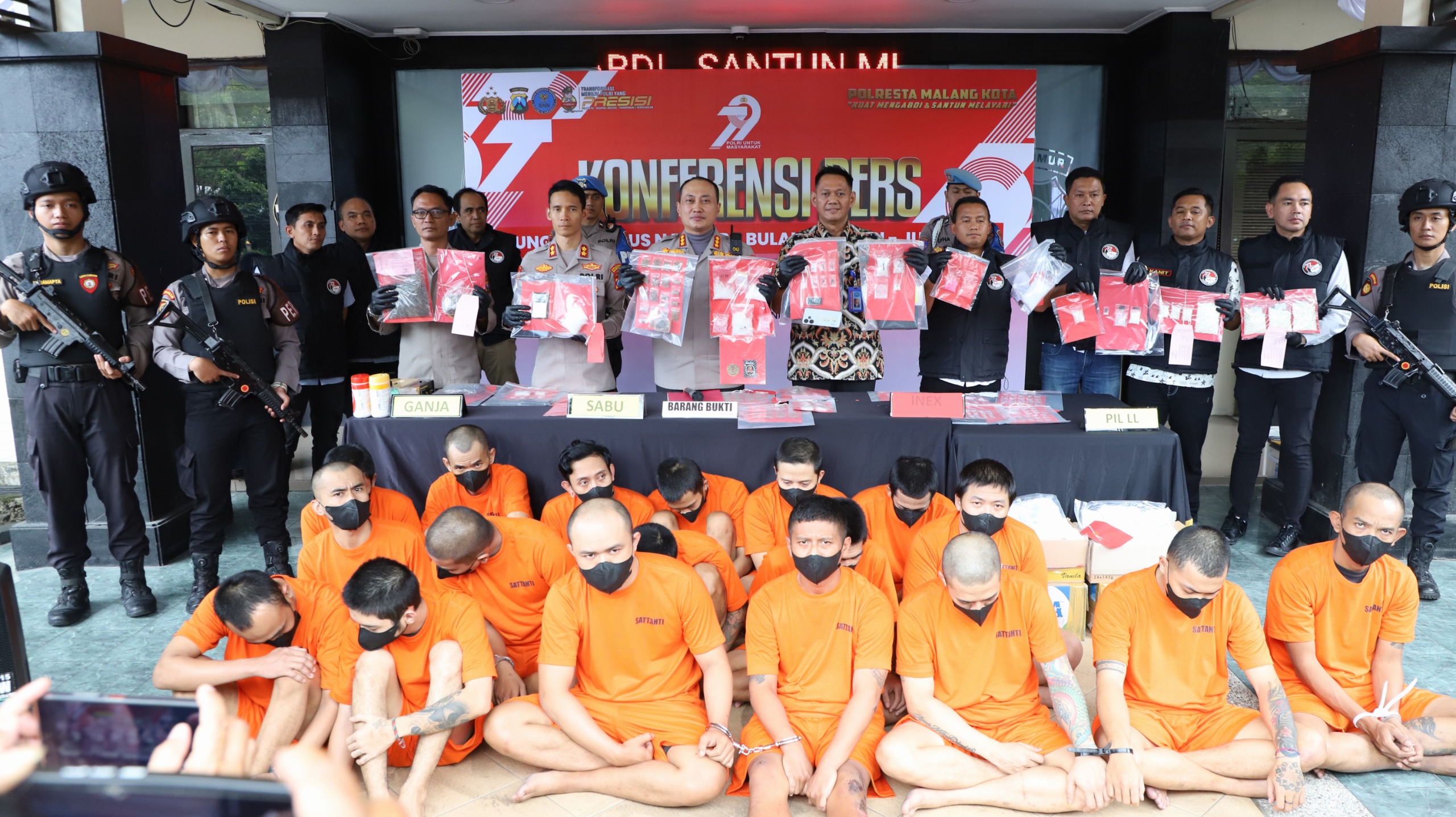 Konferensi pers kasus narkoba di Mapolres Malang Kota (SinPo.id/ Humas Polri)