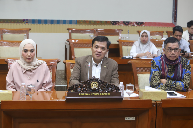 Ketua Komisi III DPR Habiburokhman dalam konferensi pers menyampaikan, bahwa draf RKUHAP bisa diakses di website DPR secara normal (Ashar/SinPo.id)