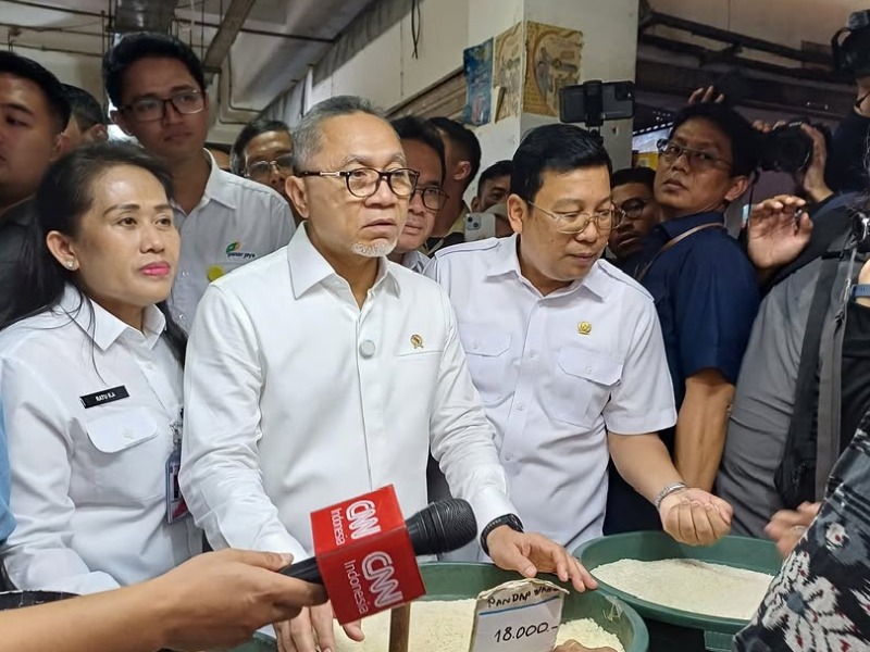 Ilustrasi Menko Pangan Zulkifli Hasan saat mengecek beras di pasar. (SinPo.id/do. Bapanas)