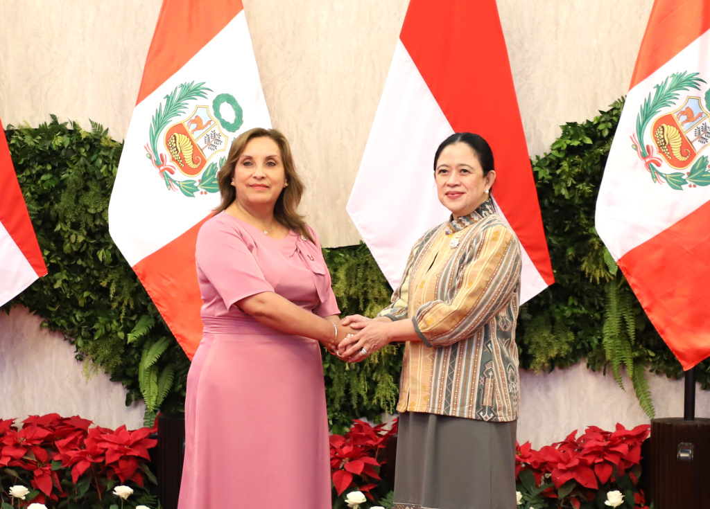Ketua DPR RI Puan Maharani menerima kunjungan kenegaraan Presiden Republik Peru Dina Ercilia Boluarte Zegarra di Gedung Nusantara (Ashar/SinPo.id)