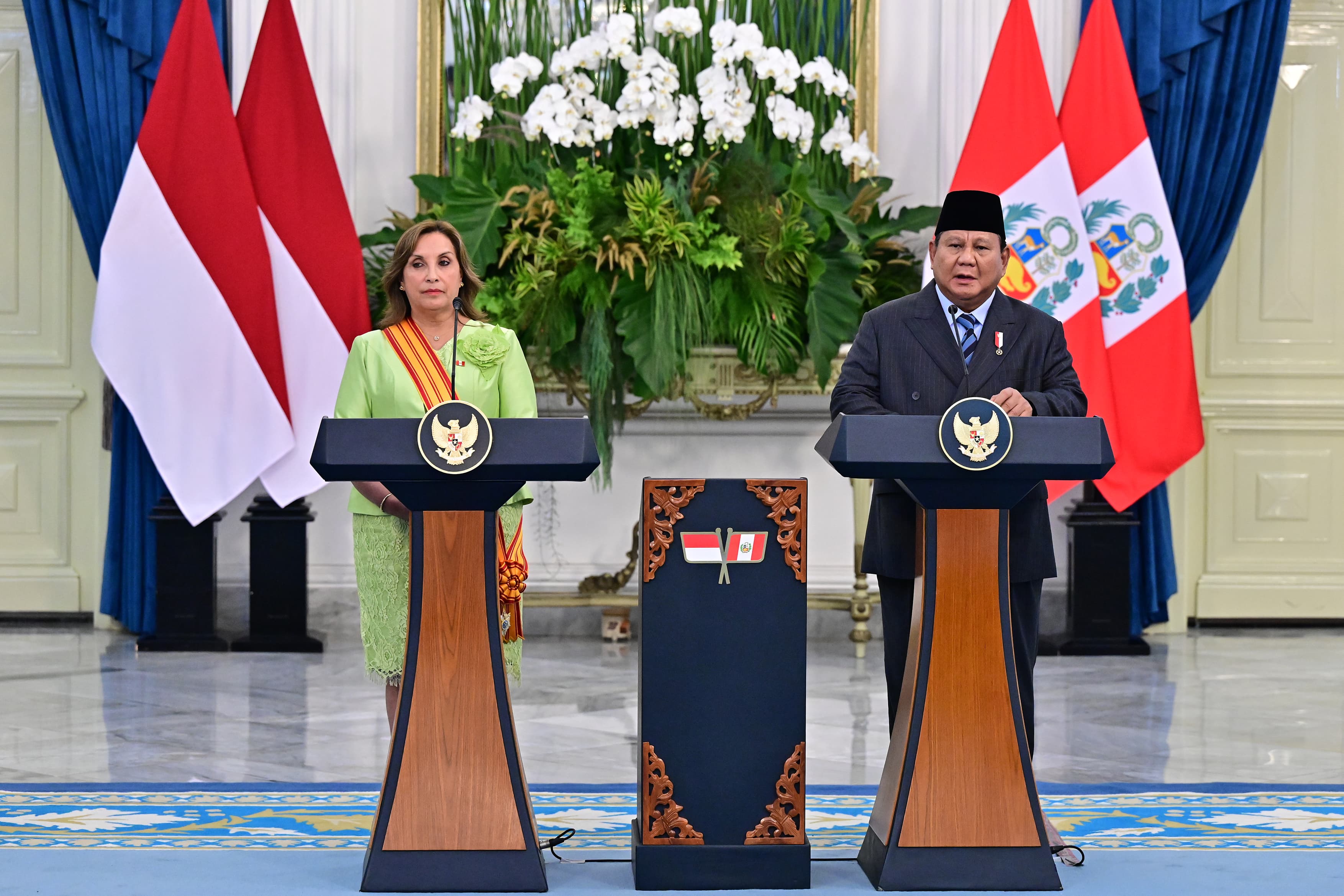 Presiden Prabowo bersama Presiden Peru, Dina Boluarte (SinPo.id/setpes)